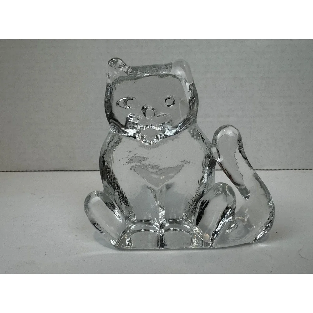 VTG Kosta Boda Zoo Series Bertil Vallien Clear Glass Cat Figurine Paperweight
